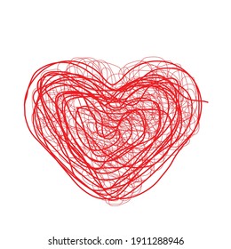 Garabatos de corazón dibujados a mano. Estilo Doodle dibujó Elementos. Cortes de tinta. Estroque de pinceles de vectores 