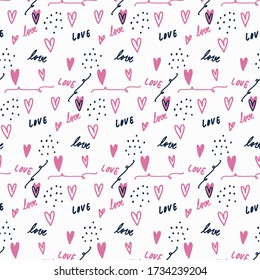 Hand drawn heart seamless pattern. vector hand drawn illustration