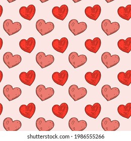 Hand drawn heart seamless pattern. Vector illustration in sketch style