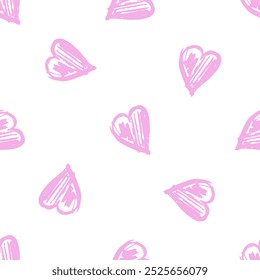 Hand - drawn heart seamless pattern. Brush elements, brush with crayon effect, chalk texture.