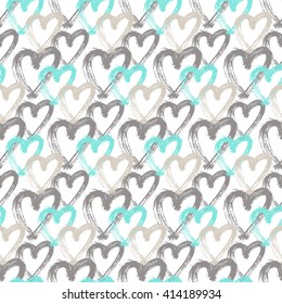 Hand drawn heart seamless pattern. Heart background. Vector illustration. 