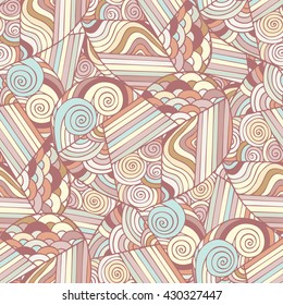 Hand drawn heart seamless pattern. Vector illustration in the style of doodle, ethnic, tribal design.