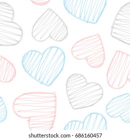 Hand Drawn Heart Seamless Pattern Background, Vector Illustration