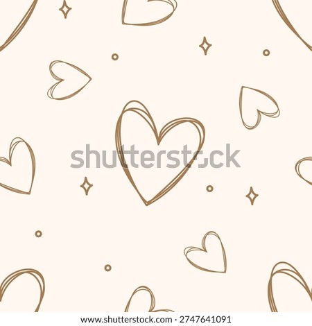 Hand Drawn Heart Seamless Pattern Minimal Romantic Love Background.Hand drawn heart seamless pattern with doodle hearts stars and dots romantic love background.Vector illustration
