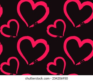 Hand drawn heart seamless patterns.  Vector illustration
