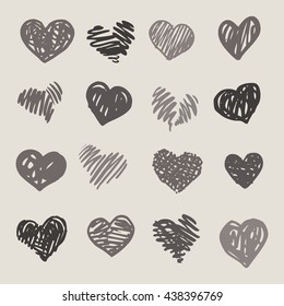 Hand drawn Heart. Set of design elements. Vector illustration