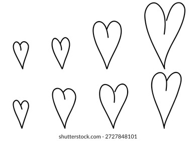 Conjunto de corazón dibujado a mano. Doodle Sencillo marcador de croquis corazón. Doodle corazones escritos a mano. Conjunto de Elementos de San Valentín. Ilustración vectorial del garabato del arte de la línea aislada en el fondo blanco.