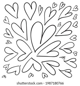 Hand drawn heart set. Love sketch design elements, doodle hearts collection, scribble valentine icon, sketchy wedding drawing, simple hand drawn heart vector illustration