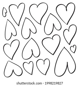 Hand drawn heart set. Love sketch design elements, doodle hearts collection, scribble valentine icon, sketchy wedding drawing, simple hand drawn heart vector illustration