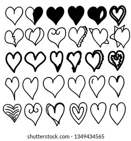 Hand Drawn Heart Set On White Background Vector / Illustration