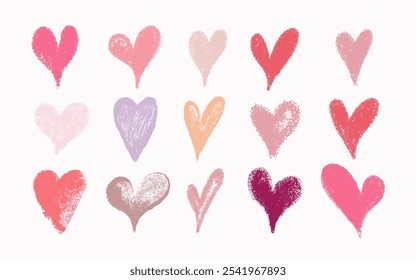 Hand drawn heart set. Scribble markers hearts. Holidays Valentine's day. Various hearts drawn with pencil. Vector for print, scrap booking, social media, web, card, poster, banner. Kids stile