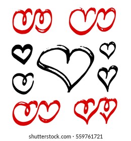 Hand drawn Heart Set. vector ink calligraphy. Valentine day sticker