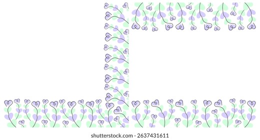 Hand drawn Heart Shape Branches Corner and Top and Bottom Frame Confetti shades Valentines day Set
