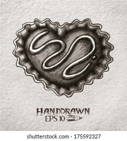 Hand drawn heart shape chocolate sweet  - vector illustration.