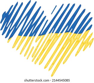 Handgezeichnete Herzform in den Farben der ukrainischen Flagge. Stehen Sie mit der Ukraine auf