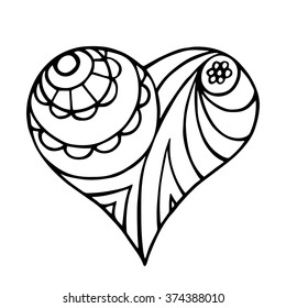 Hand drawn Heart shape for Invitations, Coloring book, Valentine's Day Greeting Card. Ornate Holiday Symbol.