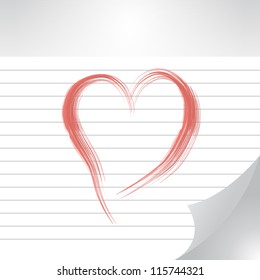hand drawn heart shape on the realistic sheet of paper