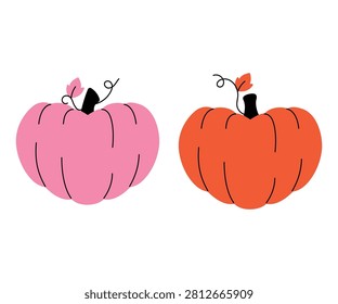 Hand drawn heart shape orange pink pumpkin illustration 