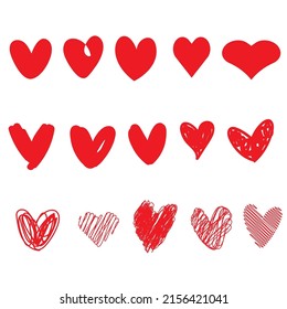 Conjunto de forma de corazón dibujado a mano
