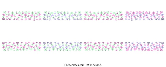Hand Drawn Heart shape twigs Top and Bottom Frame Border Spring Holidays Copy space Template Bundle