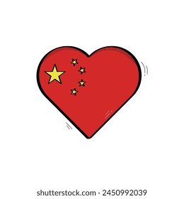 Hand Drawn Heart Shaped China Flag Icon Vector Design.