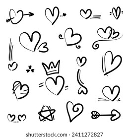 Hand drawn heart shaped doodle line style, in vector illustration