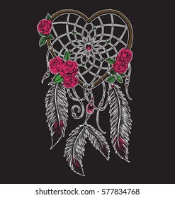 Hand drawn heart shaped dream catcher in full color