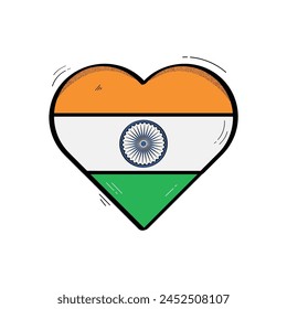 Hand Drawn Heart Shaped India Flag Icon Vector Design.