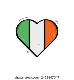 Hand Drawn Heart Shaped Ireland Flag Icon Vector Design.