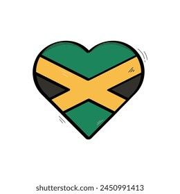 Hand Drawn Heart Shaped Jamaica Flag Icon Vector Design.