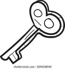 hand drawn heart shaped key icon vector, cute doodle