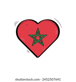 Hand Drawn Heart Shaped Morocco Flag Icon Vector Design.