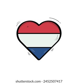 Hand Drawn Heart Shaped Netherlands Flag Icon Vector Design.