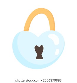 Hand drawn heart shaped padlock isolated on white background. Symbolic element for Valentine's day, lock for lovers. Cute romantic concept, simple flat pictures for design.