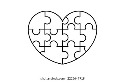 hand drawn heart shaped puzzle on a white background