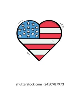 Hand Drawn Heart Shaped USA Flag Icon Vector Design.
