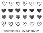 Hand Drawn Heart Shapes Collection - Doodle Style Black and White Icons