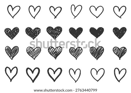 Hand Drawn Heart Shapes Collection - Doodle Style Black and White Icons