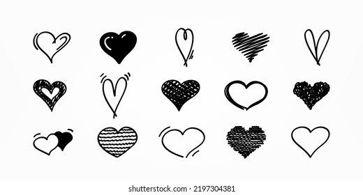 Hand drawn heart shapes in different styles illustration