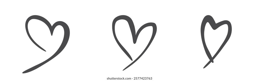 Hand drawn heart shapes. Love, romantic and valentines design elements. Doodle isolated vector images