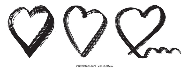 Hand drawn heart shapes with textured brushstrokes on a white background hearts cardiology love affection romance passion emotion feeling sentiment devotion adoration tenderness care relationship