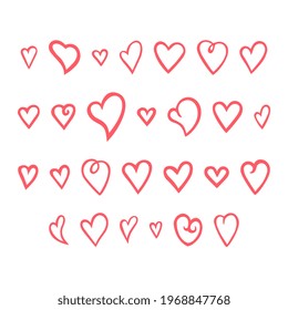hand drawn heart sign vector, love symbols set illustration, doodle love icon set in vector format