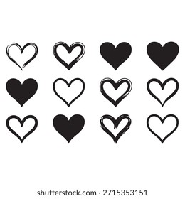 hand drawn heart silhouettes set for love romance and valentine designs