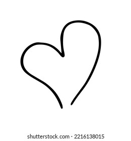 Hand drawn heart simple icon line art isolated on white background