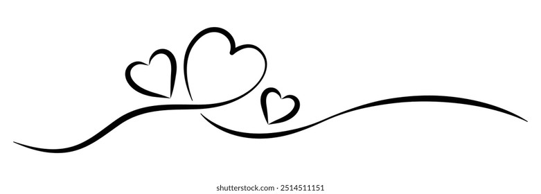 Hand drawn Heart sketch doodle style. Heart and love swirl divider. Vector Illustration.