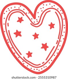Hand Drawn Heart With Stars Vector Illustration