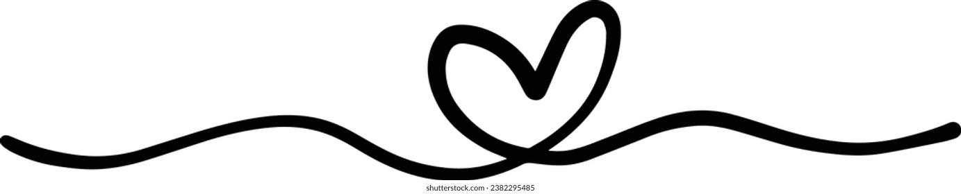 Hand drawn heart symbol divider border frame icon for love, romantic trendy doodle art for decoration background element in a glyph pictogram illustration