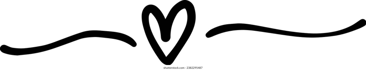 Hand drawn heart symbol divider border frame icon for love, romantic trendy doodle art for decoration background element in a glyph pictogram illustration