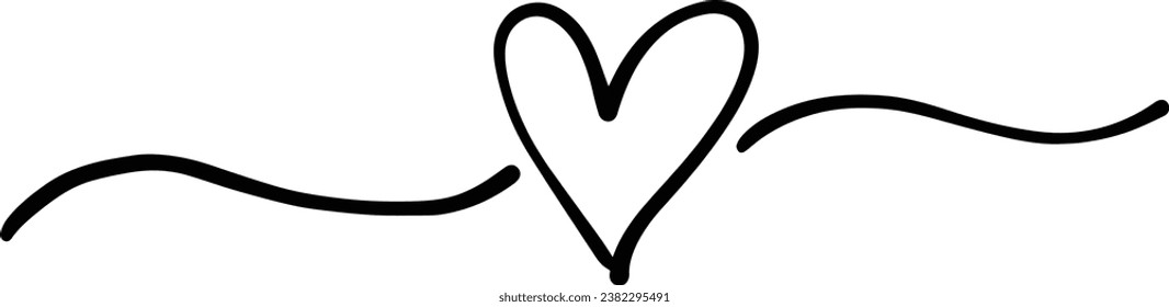 Hand drawn heart symbol divider border frame icon for love, romantic trendy doodle art for decoration background element in a glyph pictogram illustration