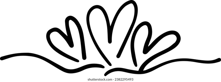 Hand drawn heart symbol divider border frame icon for love, romantic trendy doodle art for decoration background element in a glyph pictogram illustration